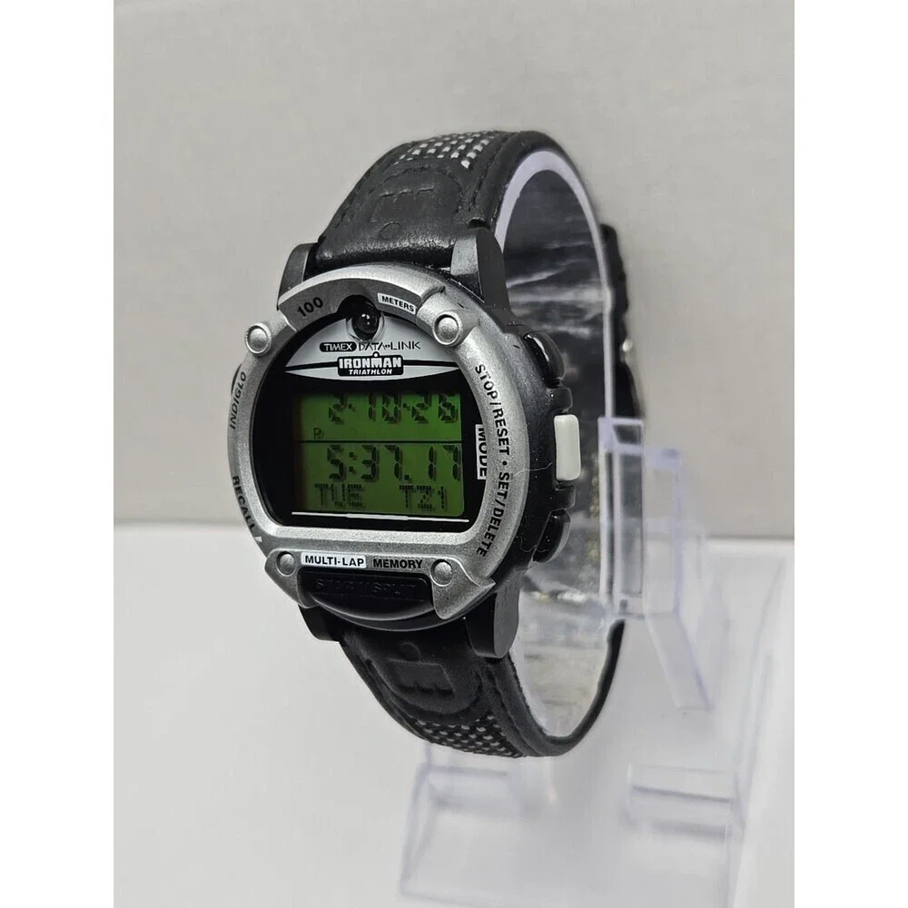 Vintage Timex Data Link Ironman Triathlon Watch Multi Lap New Battery -    Read